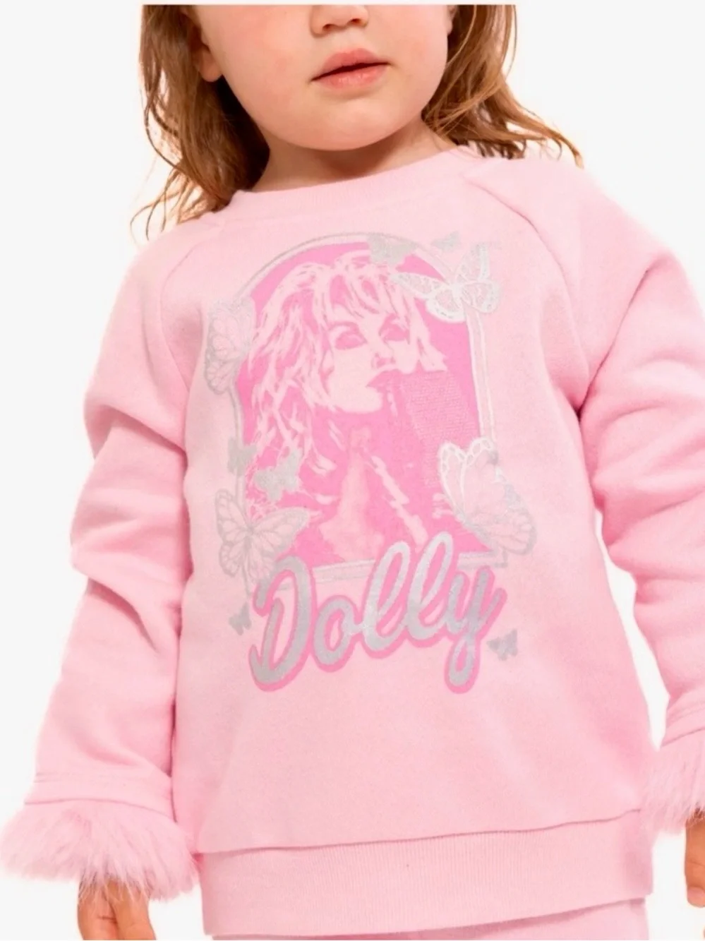 BRAND NEW Dolly Parton Toddler Faux Fur Trim Graphic Sweatshirt&Flare Pants Set,